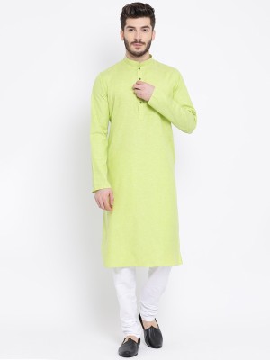 Namaskar Men Solid Straight Kurta(Green)