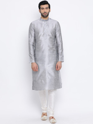 Namaskar Men Self Design Straight Kurta(Silver)