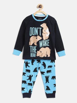 Lazy Shark Kids Nightwear Girls Printed Cotton Blend(Dark Blue Pack of 1)