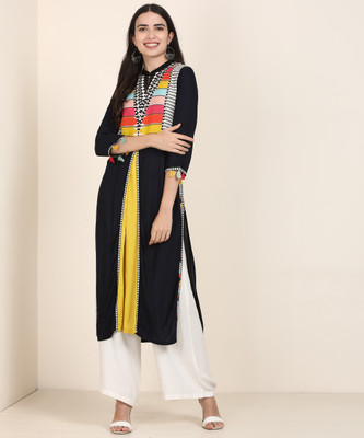 W Women Printed Straight Kurta(Multicolor)