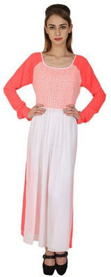 Natty India Women Solid Straight Kurta(White, Pink)