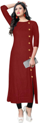 VISVA DESIGNER Women Solid Straight Kurta(Maroon)
