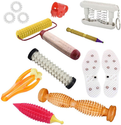 Accufit AG38 Acupressure Massager Tools Combo Kit with Multipurpose Roller Massager (Pyramidal cuts) + Bio-Magnetic Shoe Sole (Cut to Size) + Foot roller cut - V Wooden for Stress and Pain Relief Massager(Multicolor)