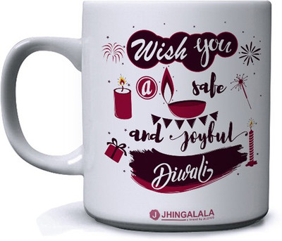 Jhingalala Wish You a Safe and Joyful Diwali Printed Ceramic Coffee Mug(350 ml)