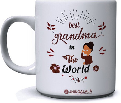 Jhingalala Best Grandma In The World Printed Ceramic Coffee Mug(350 ml)