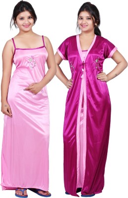 Mahaarani Women Nighty with Robe(Pink)