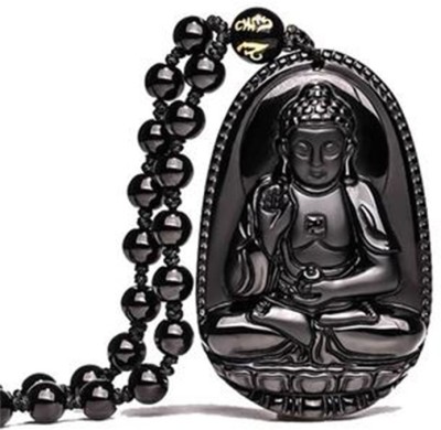 YELLOW CHIMES Exclusive D'Vine Collection Natural Black Obsidian Hand-Carved Zodiac Beads Metal Pendant