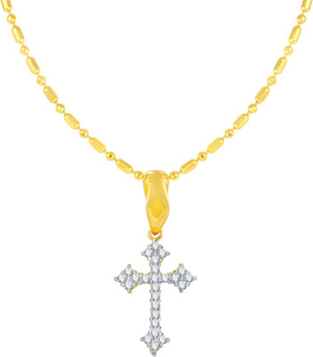 Sukai Jewels Christain Cross Gold-plated Cubic Zirconia Alloy, Brass Pendant
