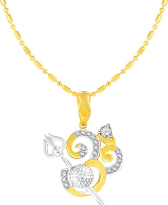 Sukai Jewels OM Trishul Gold-plated Cubic Zirconia Alloy, Brass Pendant