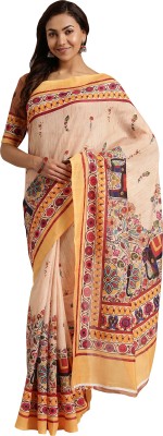 Ratnavati Printed Bandhani Tussar Silk, Silk Blend Saree(Beige)