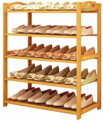 Yutiriti 5 Tier Bamboo Wooden Shoe Storage Rack Household Organizer - 27x9.5x20 inch Solid Wood Shoe Stand(5 Shelves)