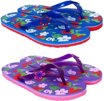 SIDEWOK Women Flip Flops(Blue, Purple , 8)