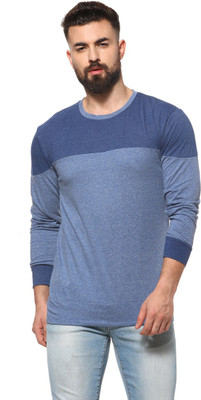 CAMPUS SUTRA Self Design Men Round Neck Blue T-Shirt