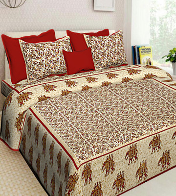 RAJDEVI JAIPUR PRINTS Cotton Double, King Fitted & Flat 251 TC Printed Bedsheet(Pack of 1, Multicolor)