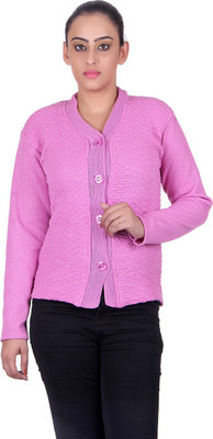 SatSun Women Button Self Design Cardigan