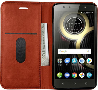 Bepak Wallet Case Cover for Lenovo K8 Plus(Brown, Shock Proof)