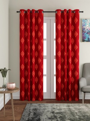 SOUMYA 274 cm (9 ft) Cotton Room Darkening Long Door Curtain Single Curtain(Abstract, Maroon)