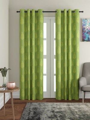SOUMYA 274 cm (9 ft) Cotton Room Darkening Long Door Curtain Single Curtain(Self Design, Green)