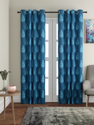 SOUMYA 274 cm (9 ft) Cotton Room Darkening Long Door Curtain Single Curtain(Self Design, Blue)