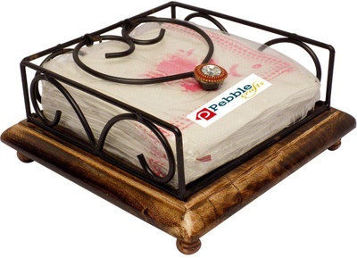 pebble crafts 1 Compartments iron, wood tissue paper holder(Black, Brown)