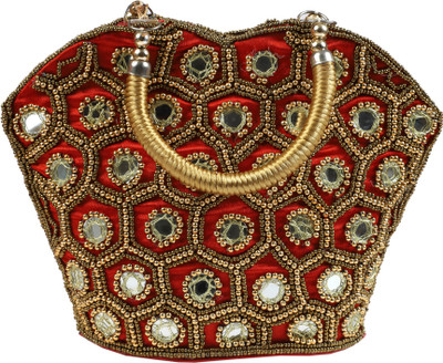 Fancy Walas Women Red, Gold Hand-held Bag