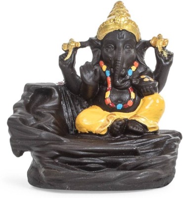 Kunti Craft Handcrafted Smoke Fountain Lord Ganesha Backflow Incense Burner Decorative Showpiece  -  12 cm(Polyresin, Black, Yellow)
