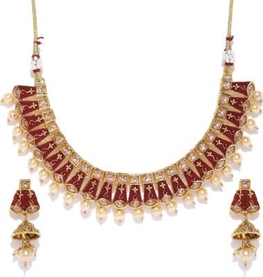 Sukkhi Alloy Gold-plated Maroon, Gold Jewellery Set(Pack of 1)