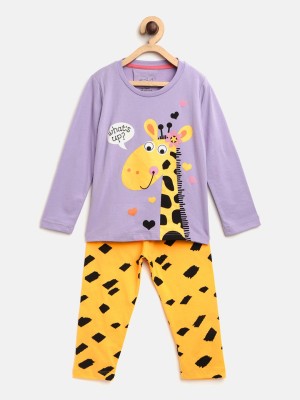 Lazy Shark Kids Nightwear Girls Printed Cotton Blend(Purple Pack of 1)