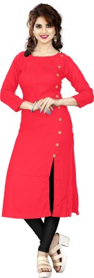 HF HOLYDAY FASHION Women Solid Frontslit Kurta(Red)