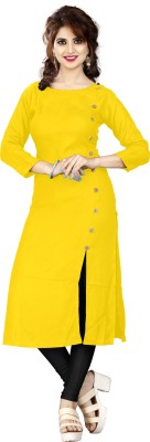 HF HOLYDAY FASHION Women Solid Frontslit Kurta(Yellow)