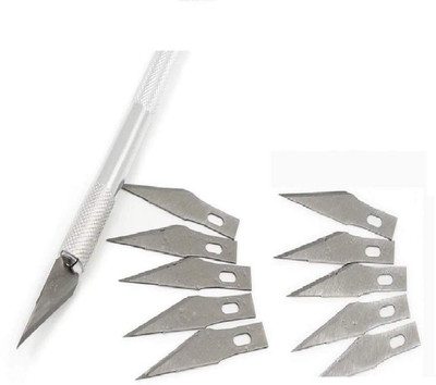 DEZIINE 1 Set Knife with 10 Metal Blade Wood Paper Cutter Fruit Food Craft Pen Metal Grip Hand-held Paper Cutter(Set Of 1, Multicolor)