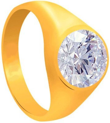CLEAN GEMS Certified Zircon (American Diamond) 8.25 Ratti or 7.50 Carat for Male Panchdhatu 22k Gold Plated Ring Alloy Ring