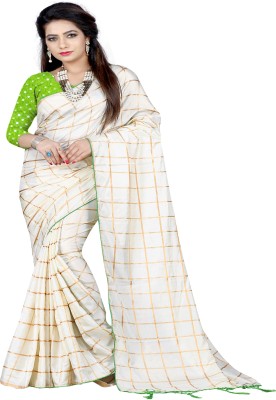 Stylish Sarees Checkered Bollywood Silk Blend, Art Silk Saree(White)