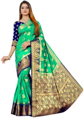 Be4Me.com Self Design, Woven Kanjivaram Tussar Silk Saree(Green)