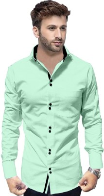 P & V Creations Men Solid Casual Green Shirt