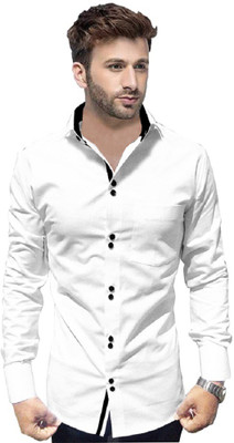 VTEXX Men Solid Casual White Shirt