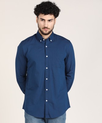 Peter England Men Solid Casual Dark Blue Shirt
