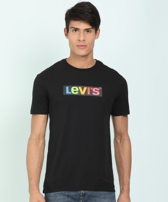 Levis Graphic Print Men Round Neck Reversible Black T-Shirt