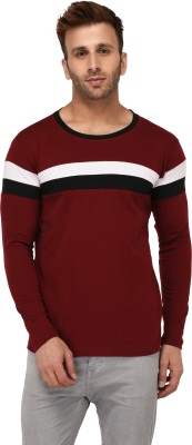 Adiba Fashion Factory Striped Men Round Neck Maroon T-Shirt