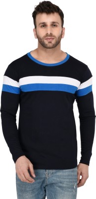 Adiba Fashion Factory Striped Men Round Neck Blue T-Shirt