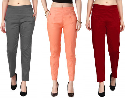 SriSaras Regular Fit Women Maroon, Orange, Grey Trousers