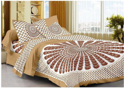 UNIQCHOICE 140 TC Cotton King Geometric Flat Bedsheet(Pack of 1, Brown)