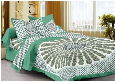 UNIQCHOICE 104 TC Cotton Double Geometric Flat Bedsheet(Pack of 1, Sea Green)