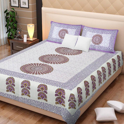 Rangun 120 TC Cotton Double Motifs Flat Bedsheet(Pack of 3, Purple)