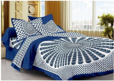 UNIQCHOICE 140 TC Cotton King Geometric Flat Bedsheet(Pack of 1, Blue)