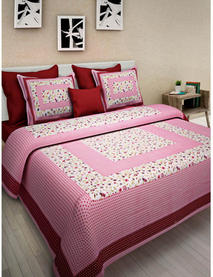 Rangun 120 TC Cotton Double Printed Flat Bedsheet(Pack of 1, Pink)