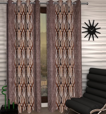 KUBER INDUSTRIES 214 cm (7 ft) Polyester Window & Door Curtain (Pack Of 2)(Self Design, Brown)