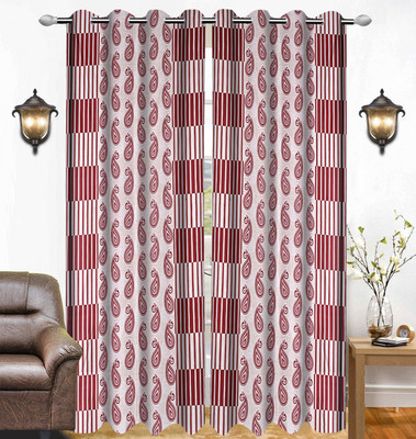 KUBER INDUSTRIES 214 cm (7 ft) Polyester Window & Door Curtain (Pack Of 2)(Self Design, Maroon)