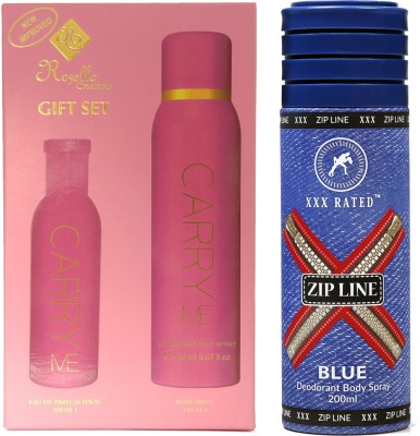 Carry Me Pink Gift Set & XXX Rated Zipline Blue Body Spray  -  For Men & Women(450 ml, Pack of 3)