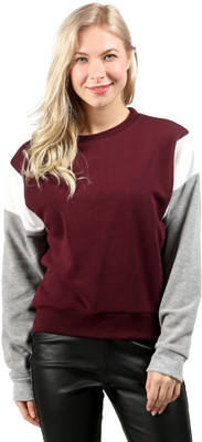 London Rag Solid Round Neck Casual Women Maroon Sweater